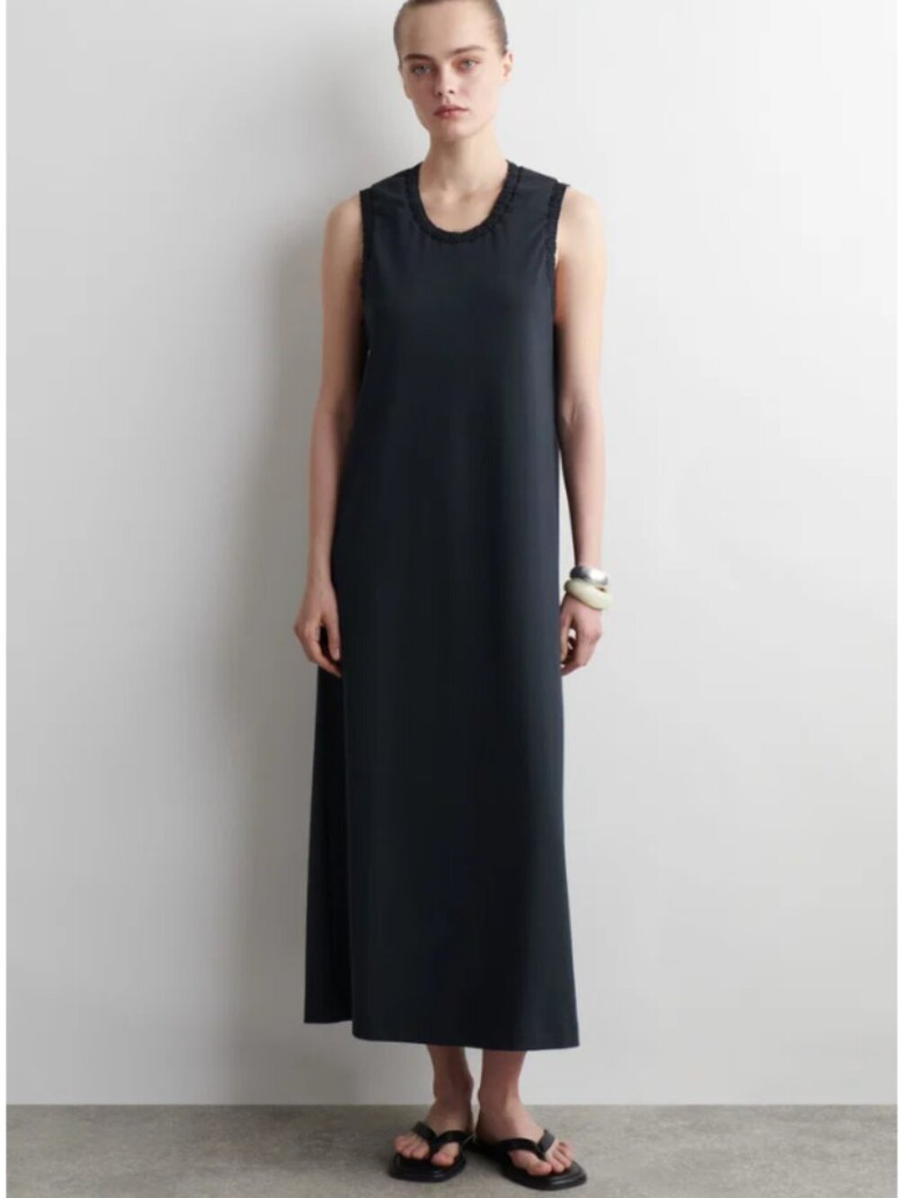 NWT COS Ruffled Cotton Midi Dress, Medium, Navy